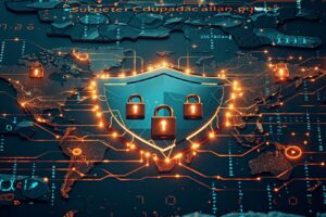 Image représentant la cybersécurité mondiale avec un réseau de connexions et de cadenas lumineux