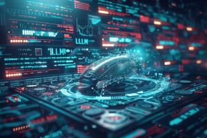 Complexe interface numérique avec des données, des graphiques et des éléments technologiques