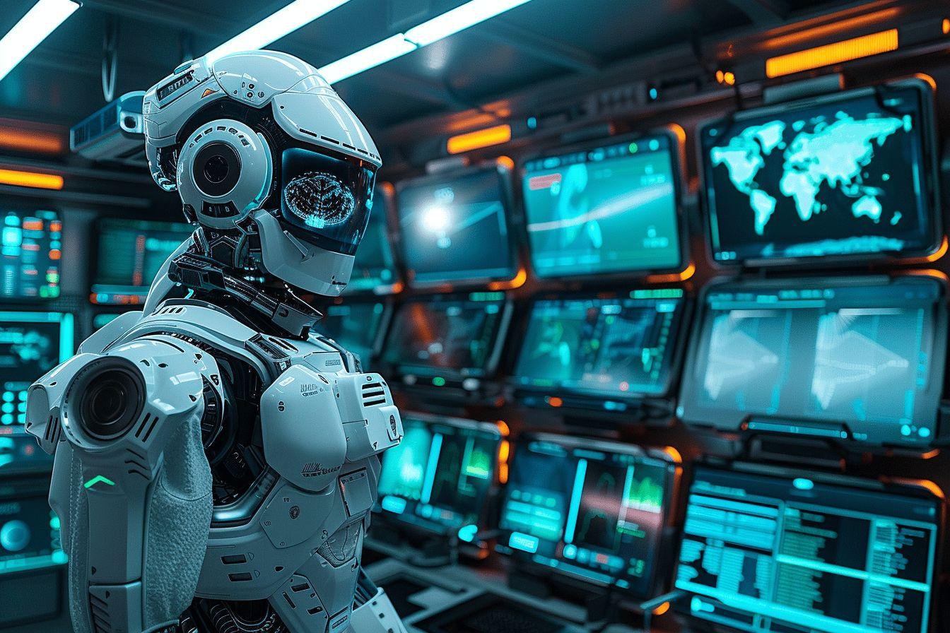Robot futuriste dans un environnement de haute technologie