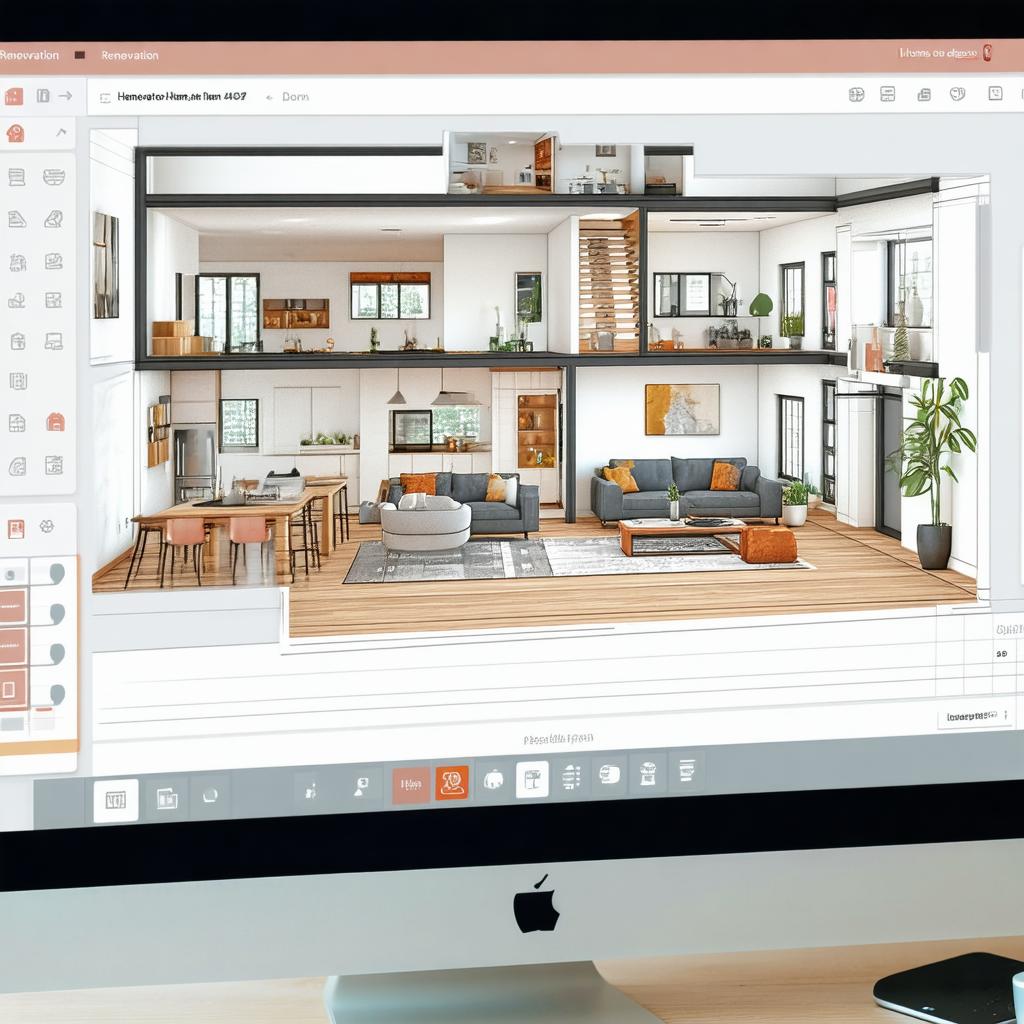 Écran d'ordinateur affichant un plan de rénovation de maison avec Kozikaza
