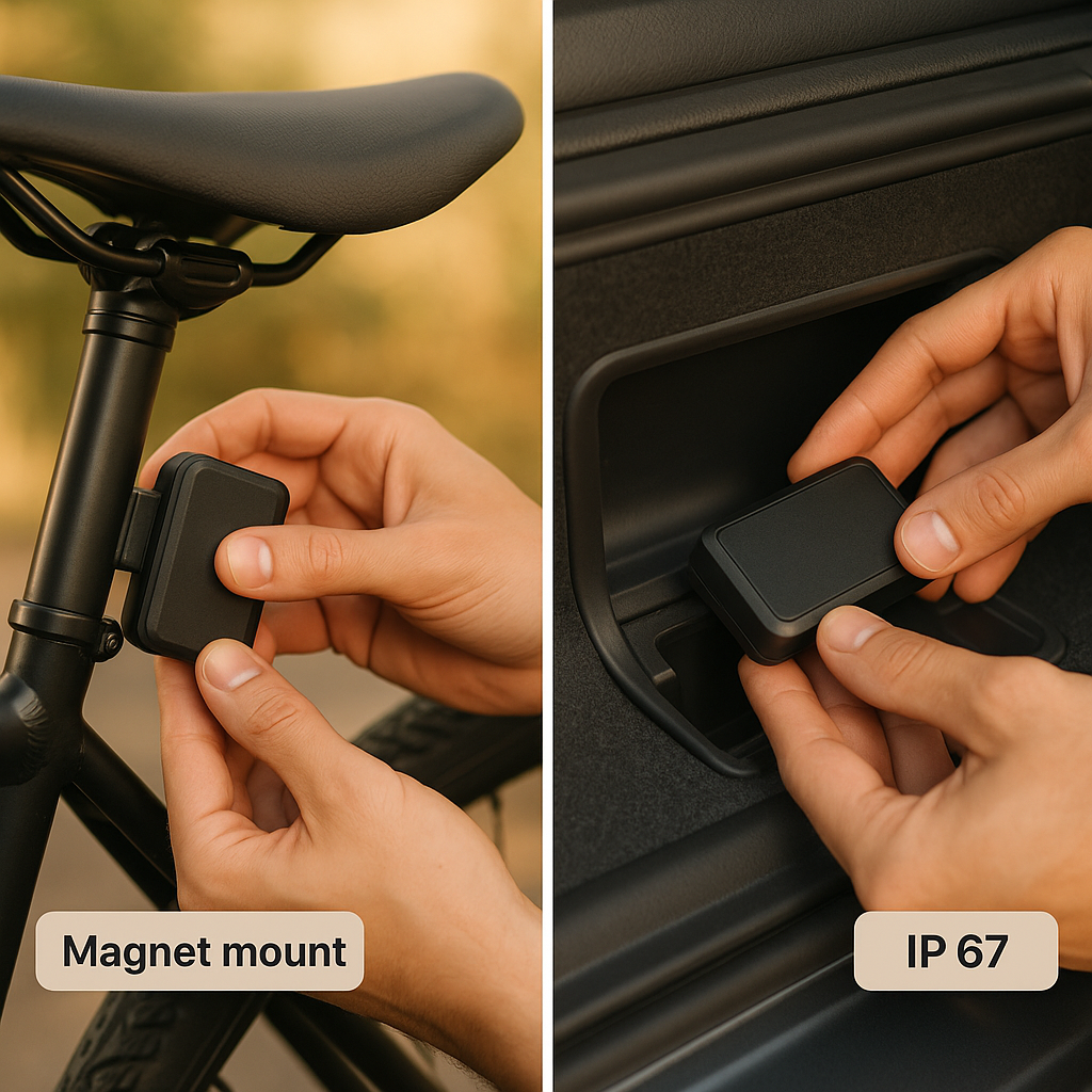 Exemples d’installation d’une balise GPS sur vélo et voiture, positionnement discret et recommandations